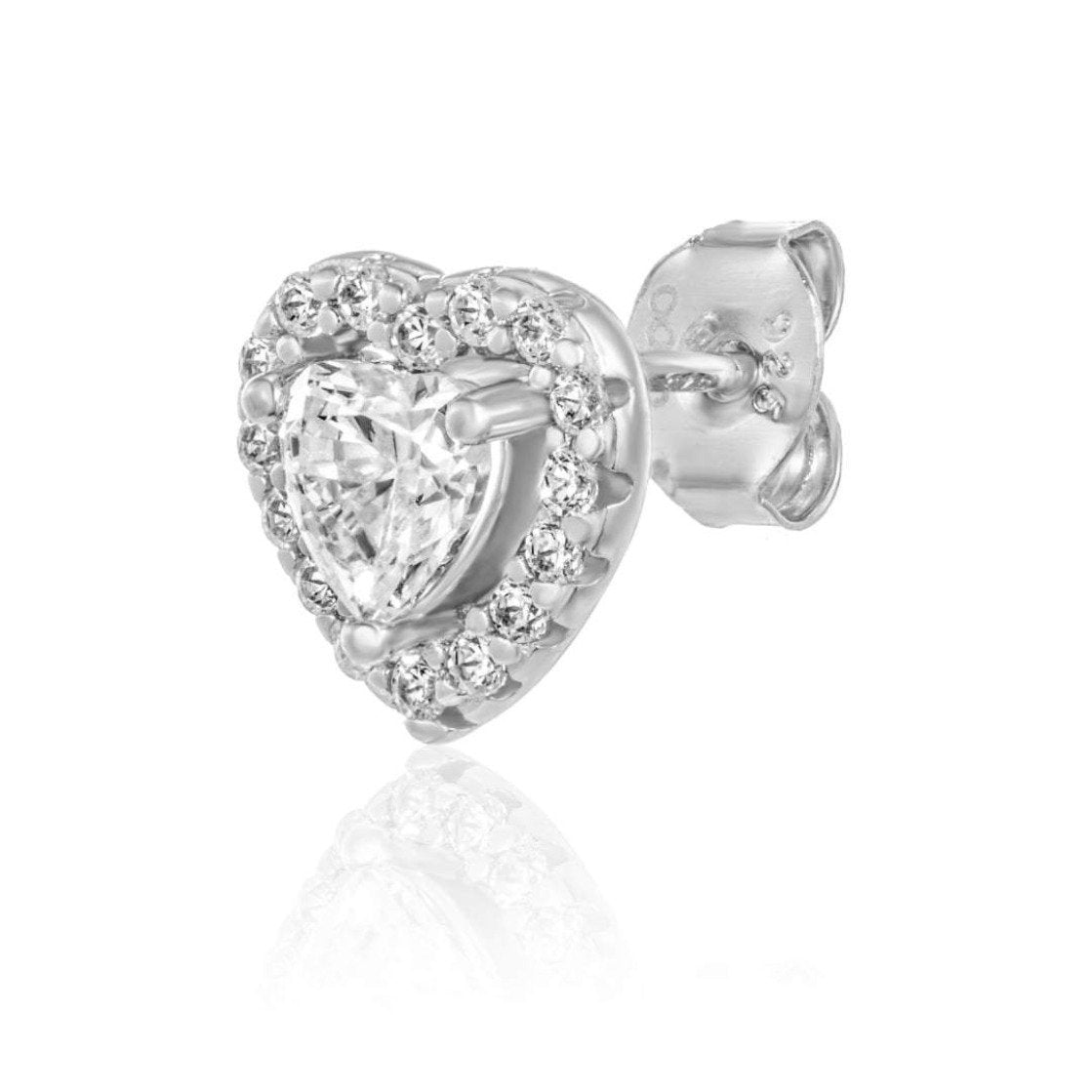 Halo Heart Stud Earrings/18K White Gold & Cubic Zirconia - infinityXinfinity.co.uk