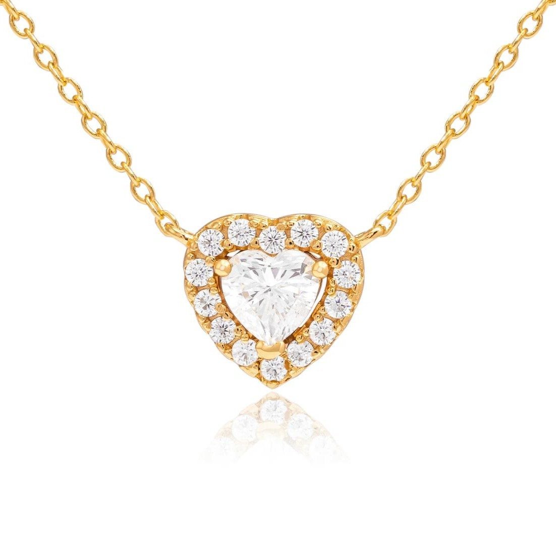2 Carat Halo Heart Necklace 18K Yellow Gold Vermeil & Cubic Zirconia