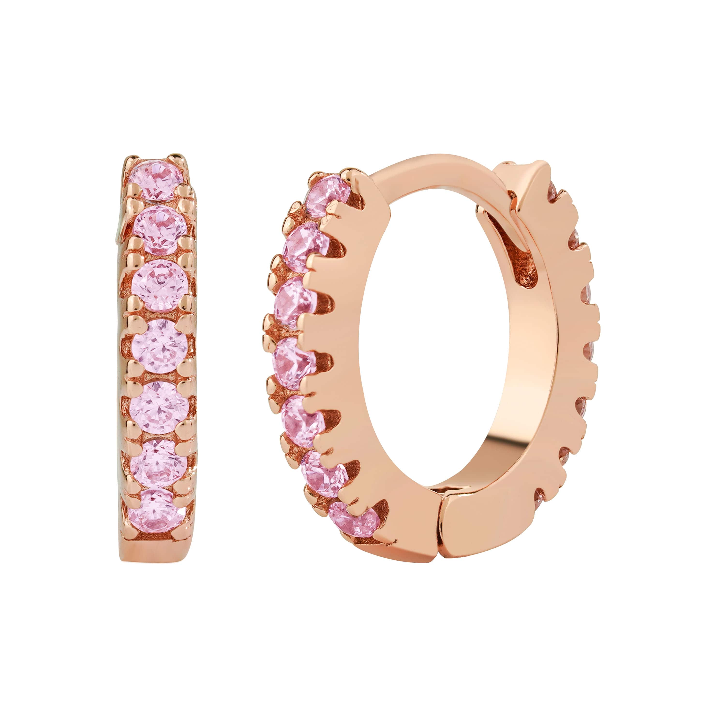 Huggie Earrings 18K Rose Gold Vermeil & Premium Pink Cubic Zirconia