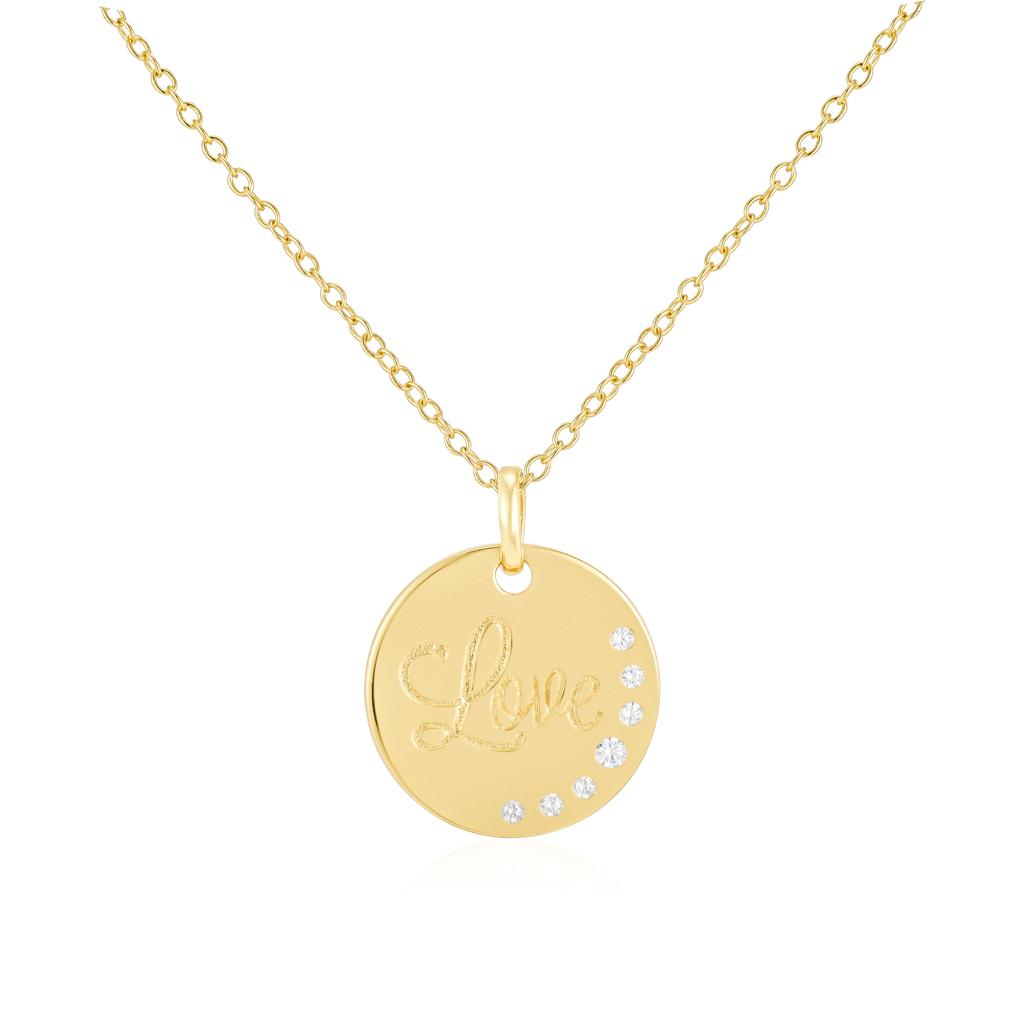 Love Coin Necklace 18K Yellow Gold Vermeil & Cubic Zirconia