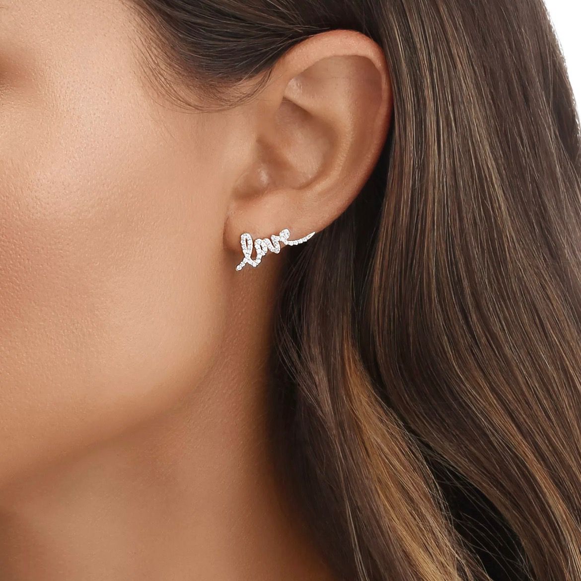 Love stud earrings in 18k white gold