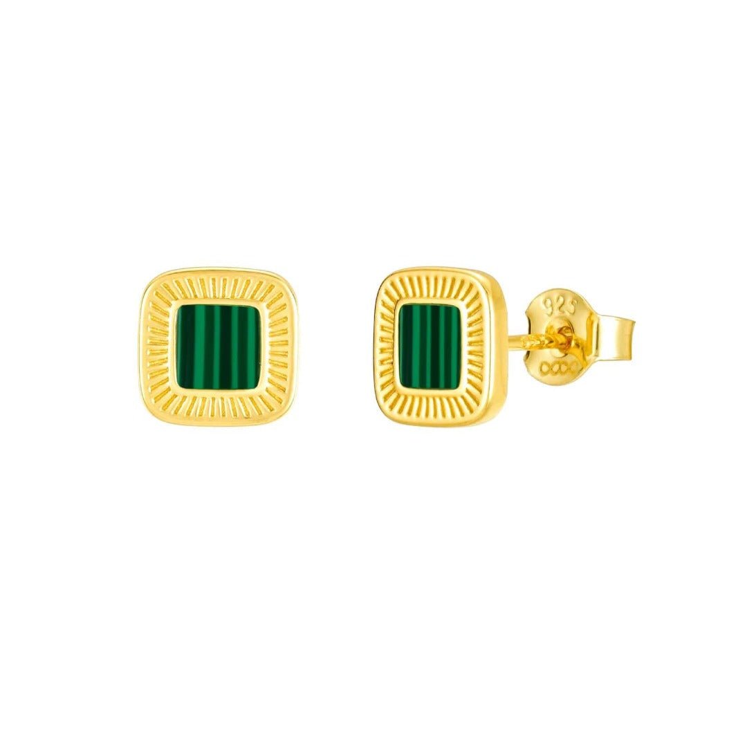 Golden Malachite Stud Earrings 18K Yellow Gold Vermeil & Malachite