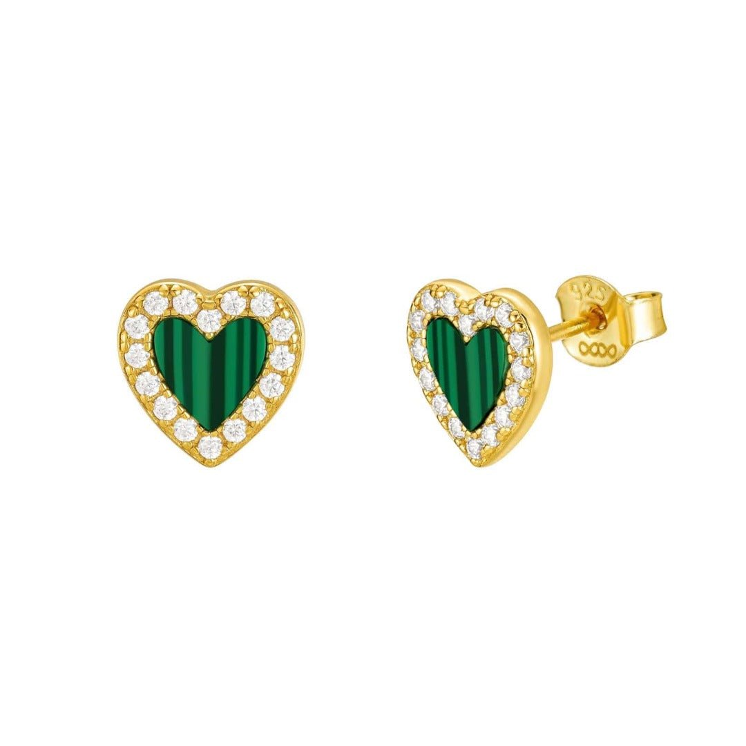 Malachite halo heart earrings