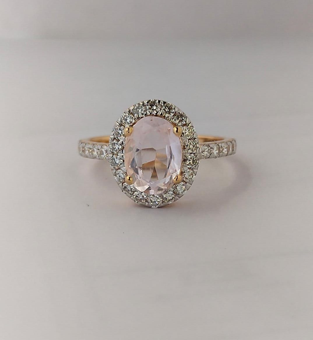 Oval Morganite & Diamond Halo 18k Solid Gold Engagement Ring Ring/18K Yellow Gold - Morganite & Diamonds - InfinityXInfinity