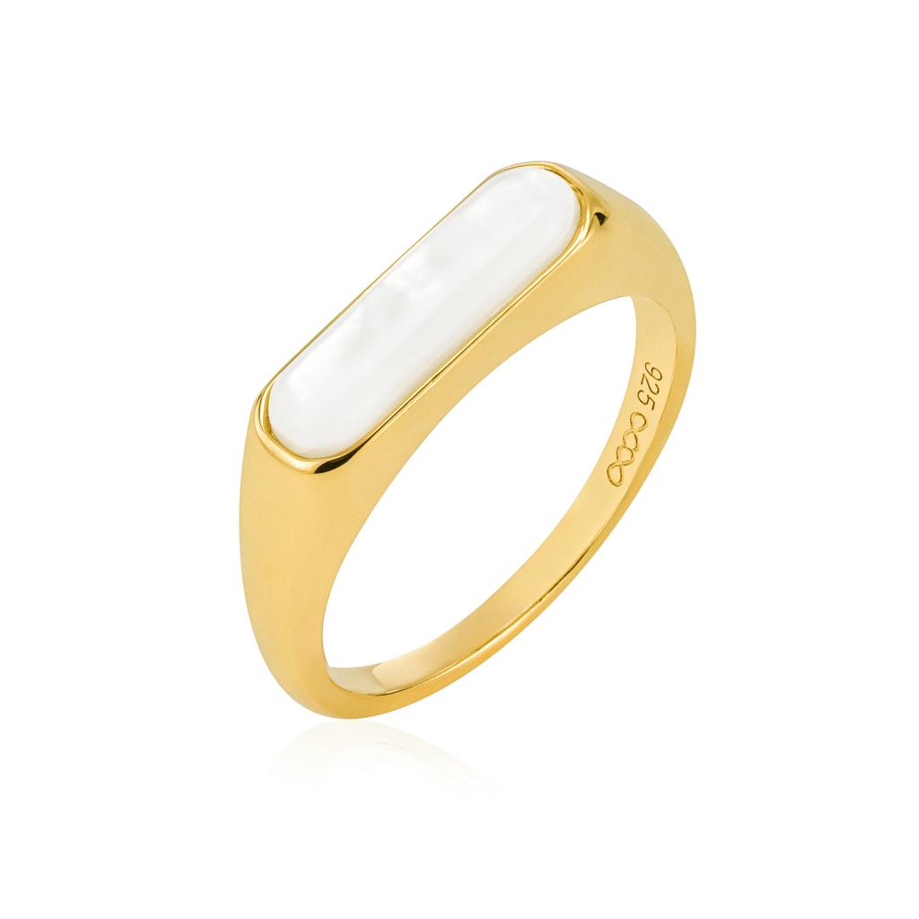 Mother of Pearl Bar Ring 18k Yellow gold