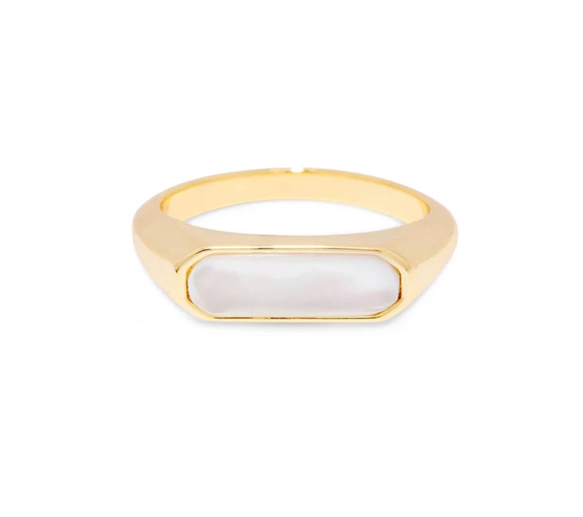 Mother Pearl Bar Ring 18k Yellow Gold Vermeil