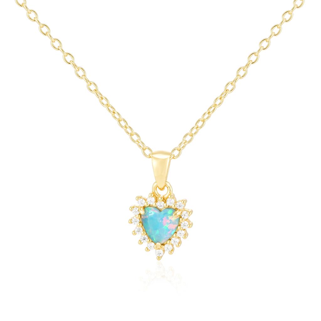 Opal Halo Heart Necklace 18K Yellow Gold Vermeil Opal & Cubic Zirconia