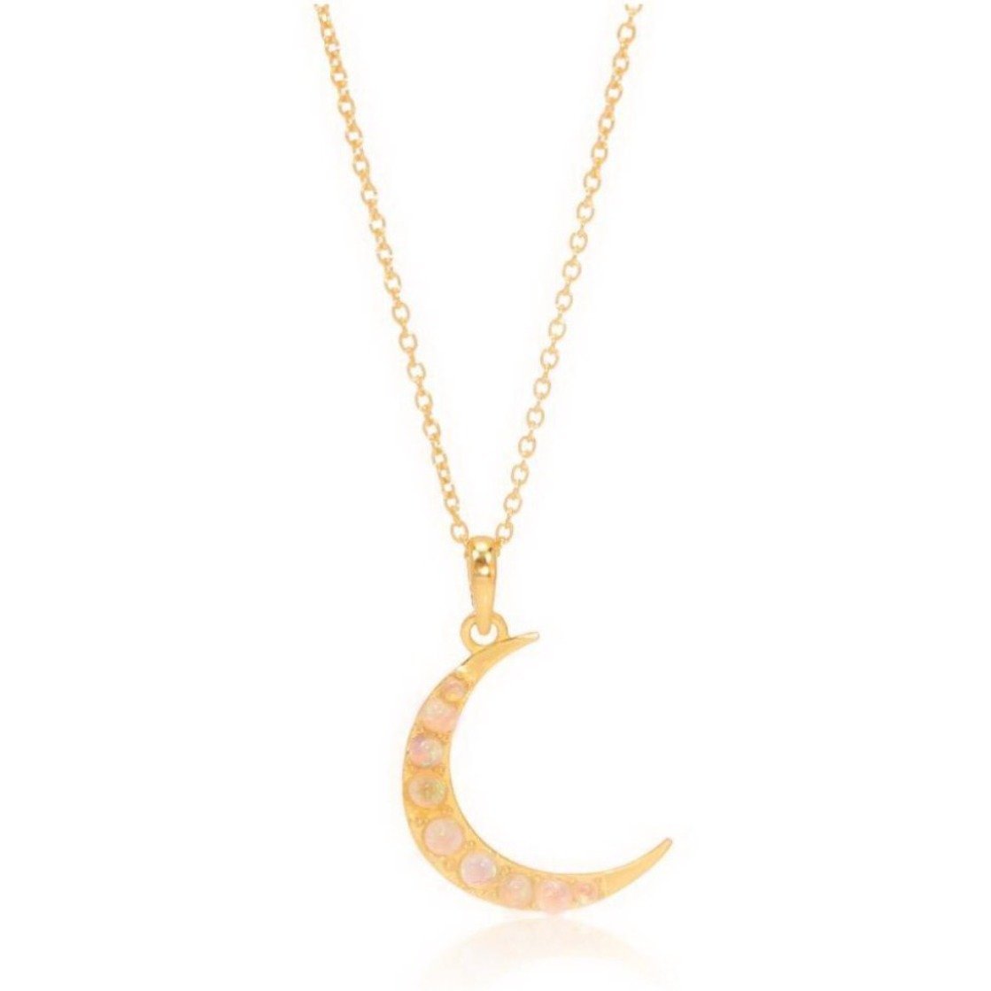 Opal Crescent Moon Necklace/18k Yellow Gold Vermeil - infinityXinfinity.co.uk
