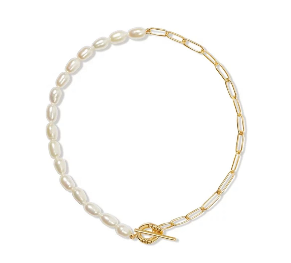 Pearl Paperclip Bracelet 18k Yellow Gold Vermeil