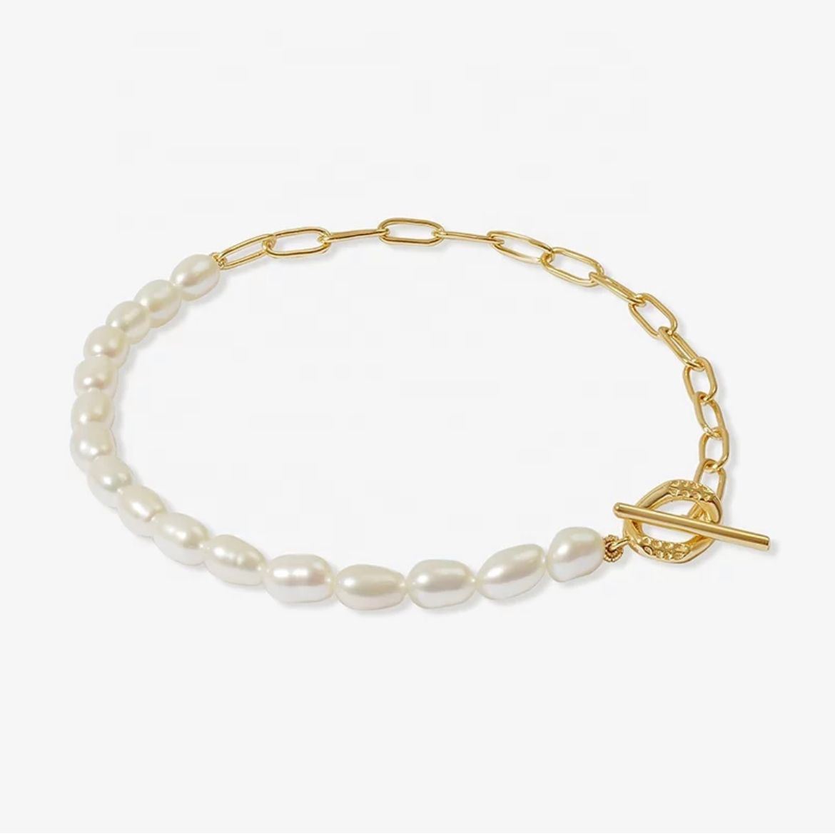 Pearl Paperclip Bracelet/18k Yellow Gold - InfinityXInfinity