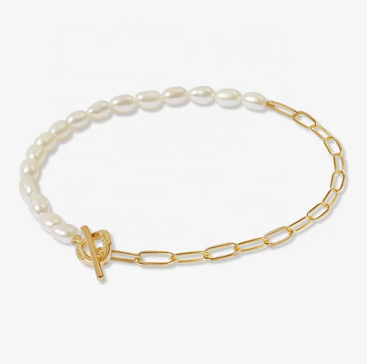 Pearl Paperclip Bracelet/18k Yellow Gold - InfinityXInfinity