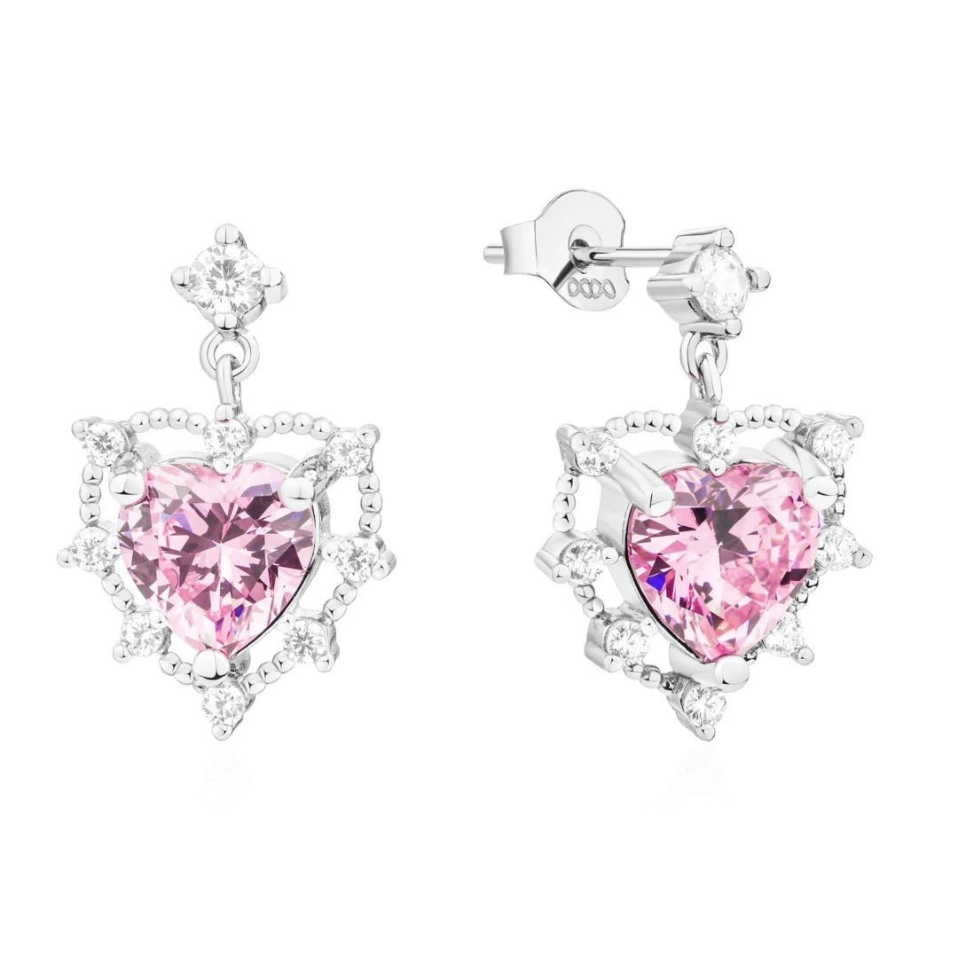 Annabella Heart Earrings 18K White Gold Vermeil & Cubic Zirconia