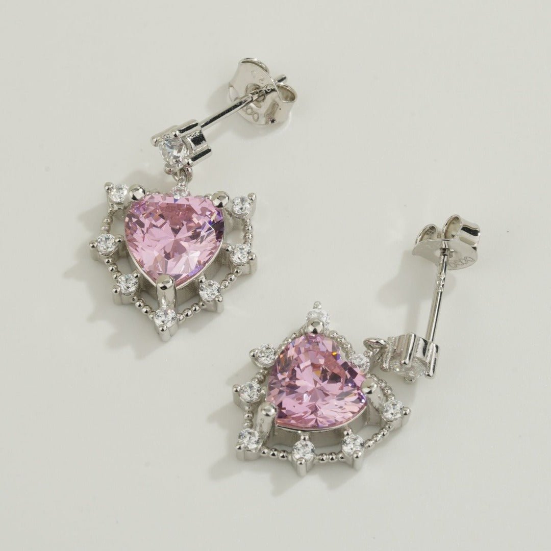 Pink Heart Earrings white gold