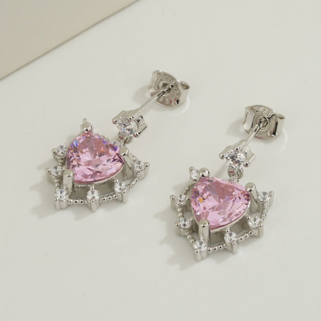 Pink Heart Earrings 18k White Gold