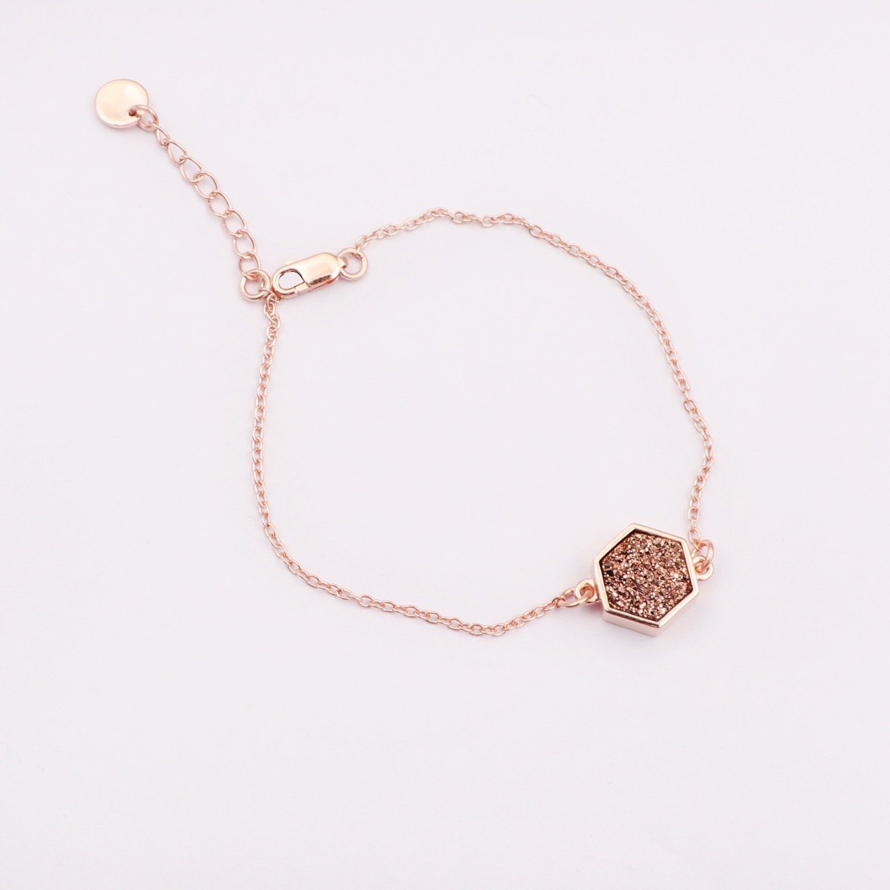 Sunset Sparkles Hexagon Bracelet/18k Rose Gold & Rose Titanium Druzy - infinityXinfinity.co.uk