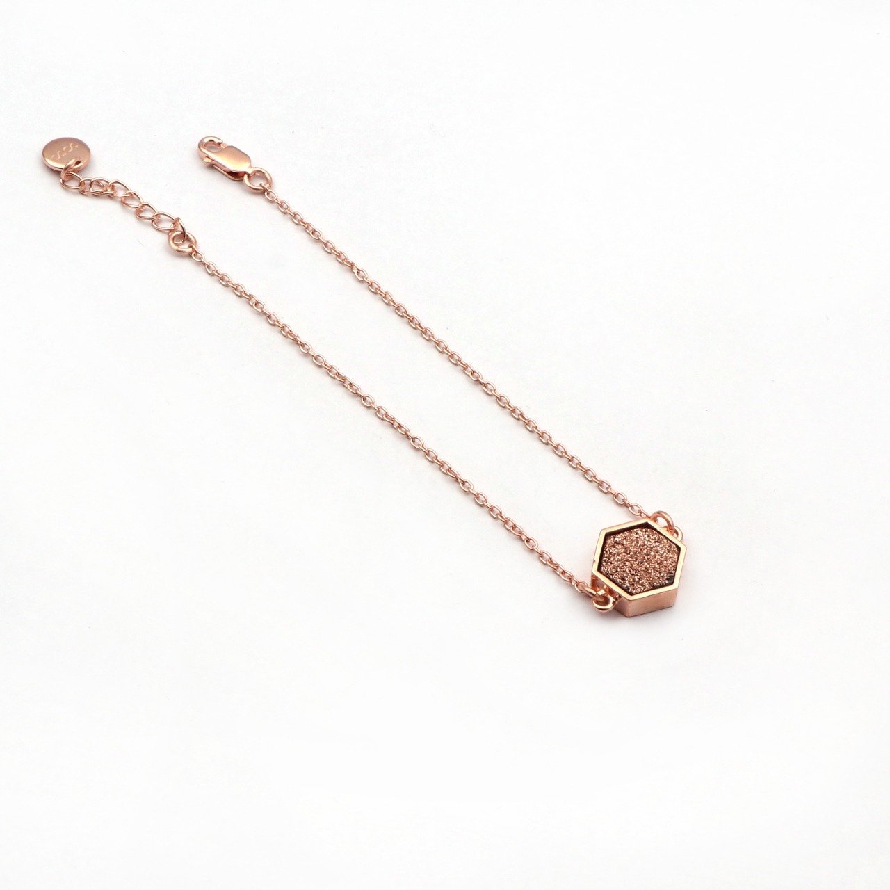 Sunset Sparkles Hexagon Bracelet/18k Rose Gold & Rose Titanium Druzy - infinityXinfinity.co.uk