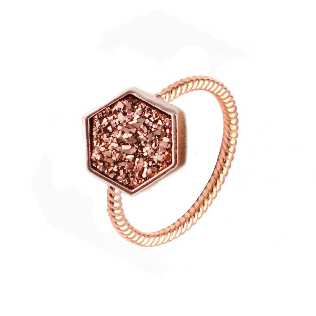 Sunset Sparkles Hexagon Statement Ring 18k Rose Gold & Rose Titanium Druzy