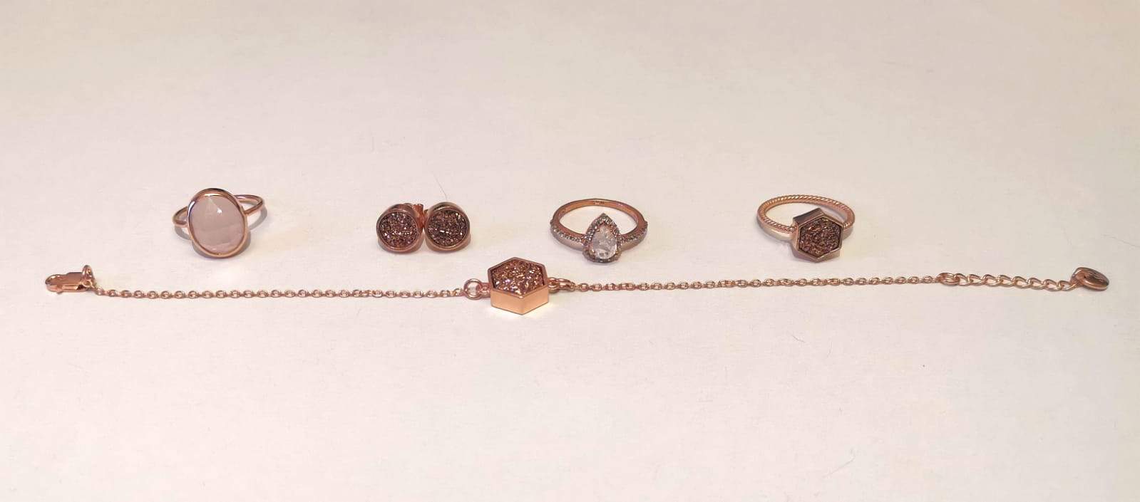 Sunset Sparkles Hexagon Bracelet/18k Rose Gold & Rose Titanium Druzy - infinityXinfinity.co.uk