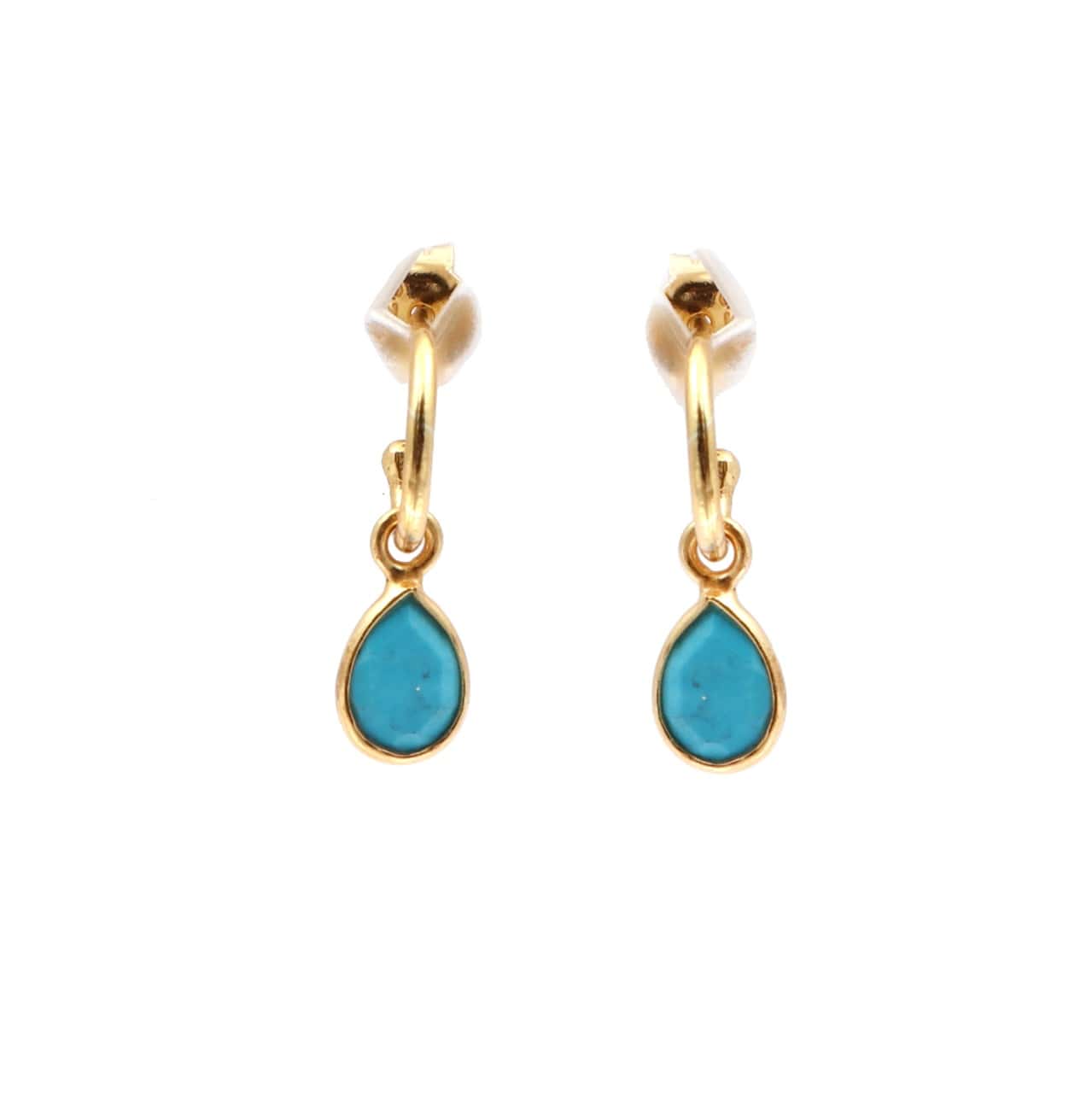 Petite Teardrop Earrings/18K Yellow Gold & Turquoise - infinityXinfinity.co.uk