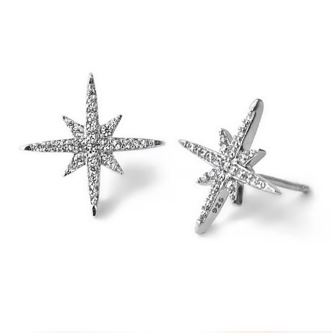 Starburst Stud Earrings 18K White Gold Vermeil & Cubic Zirconia