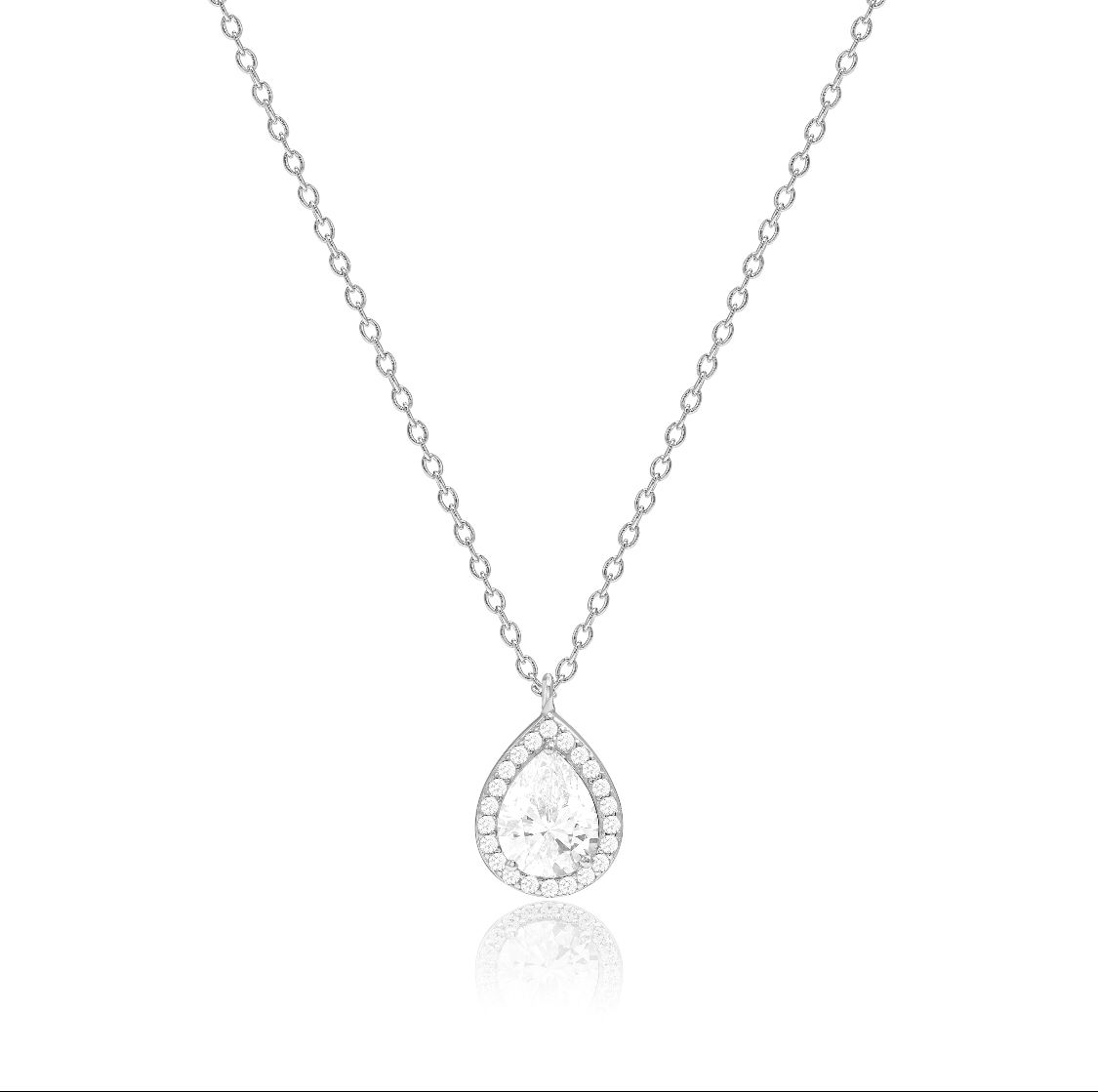 Teardrop halo necklace 18k white gold