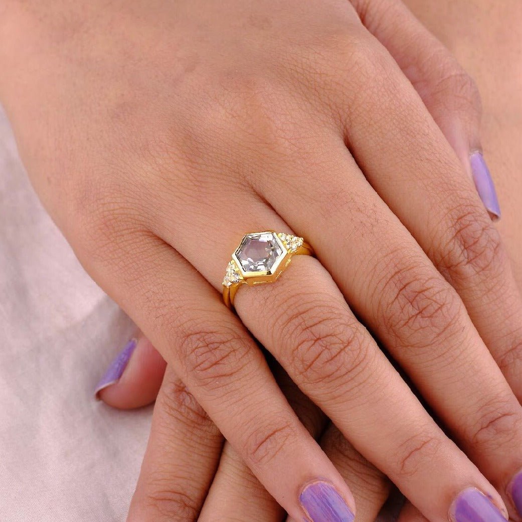 Venus Ring 18k Yellow Gold Vermeil Green Amethyst & White Topaz