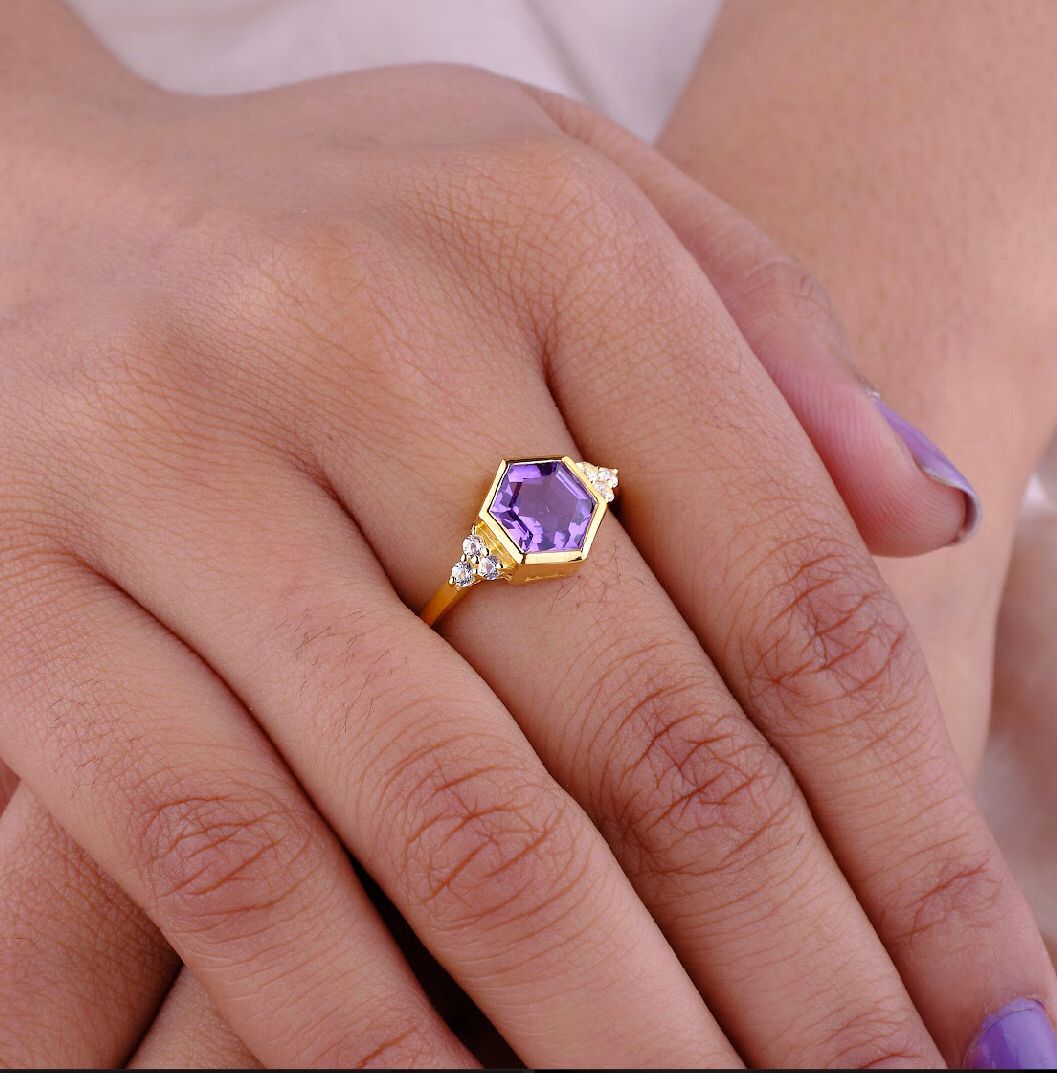 Venus Ring 18k Yellow Gold Vermeil Purple Amethyst & White Topaz