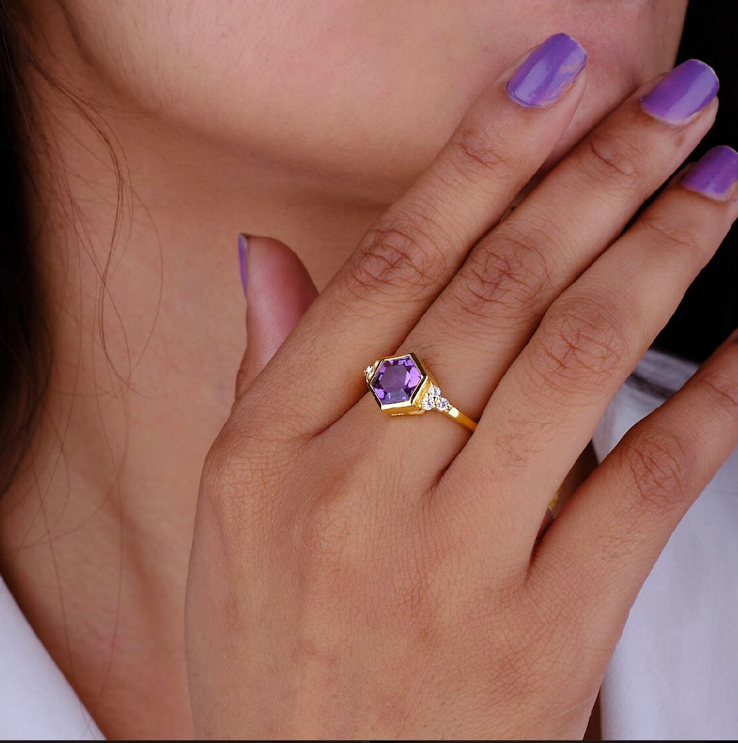 The Venus Ring/18k Yellow Gold Vermeil Amethyst & White Topaz - InfinityXInfinity