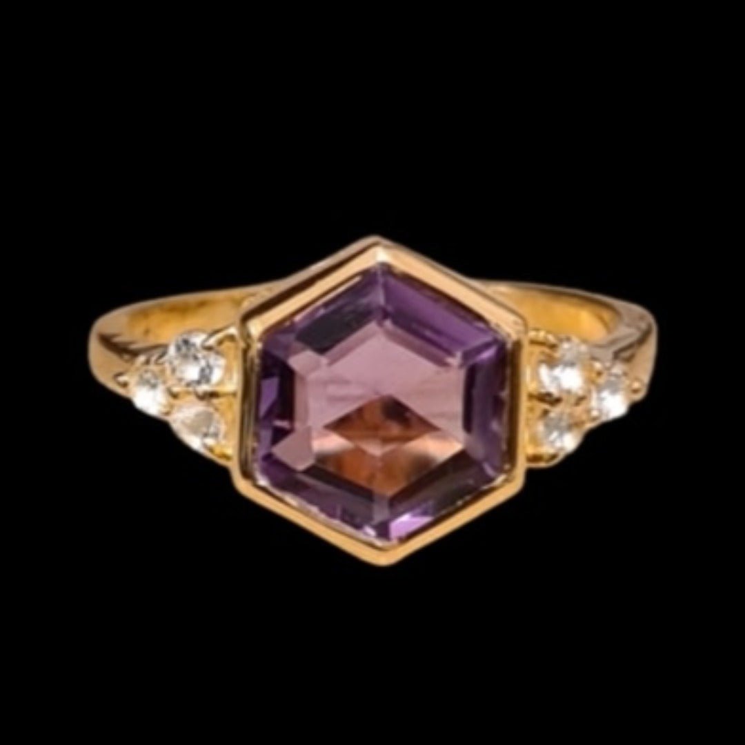 Amethyst hexagon ring yellow gold