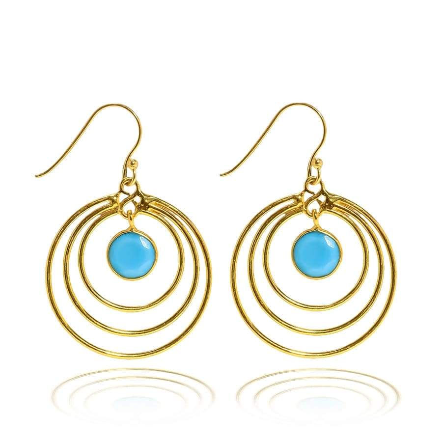Triple Hoop Earrings/18K Gold Vermeil & Turquoise - infinityXinfinity.co.uk