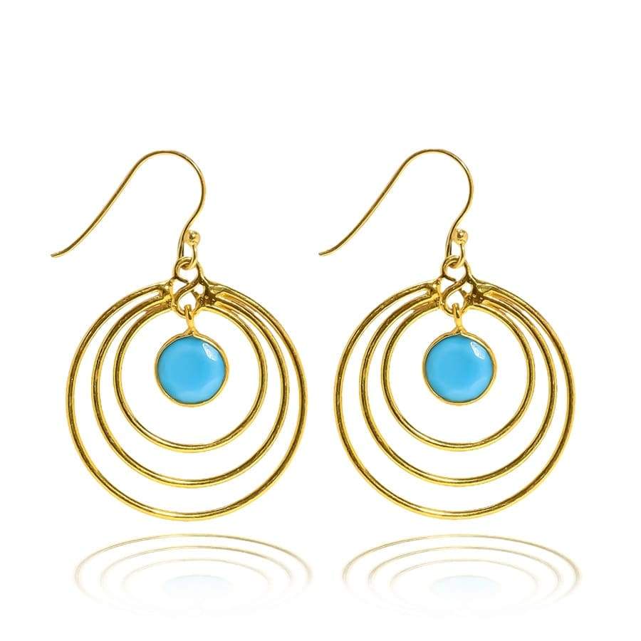 Triple Hoop Earrings/18K Gold Vermeil Turquoise Gemstone