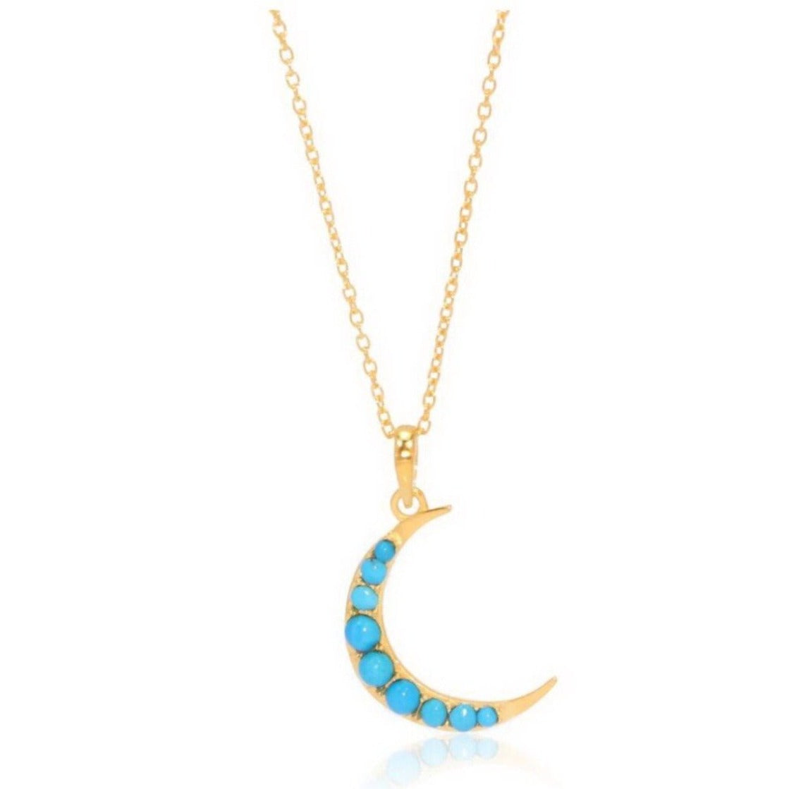 Crescent Moon Necklace/18k Yellow Gold Vermeil & Turquoise - infinityXinfinity.co.uk