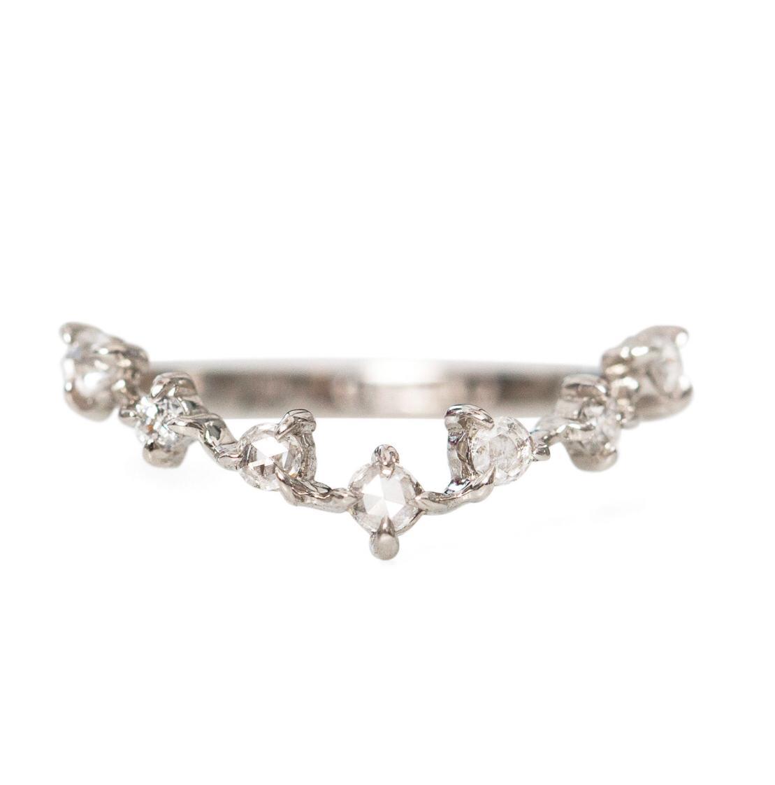 V Shaped Stacker Ring 18K White Gold Vermeil & Premium Cubic Zirconia