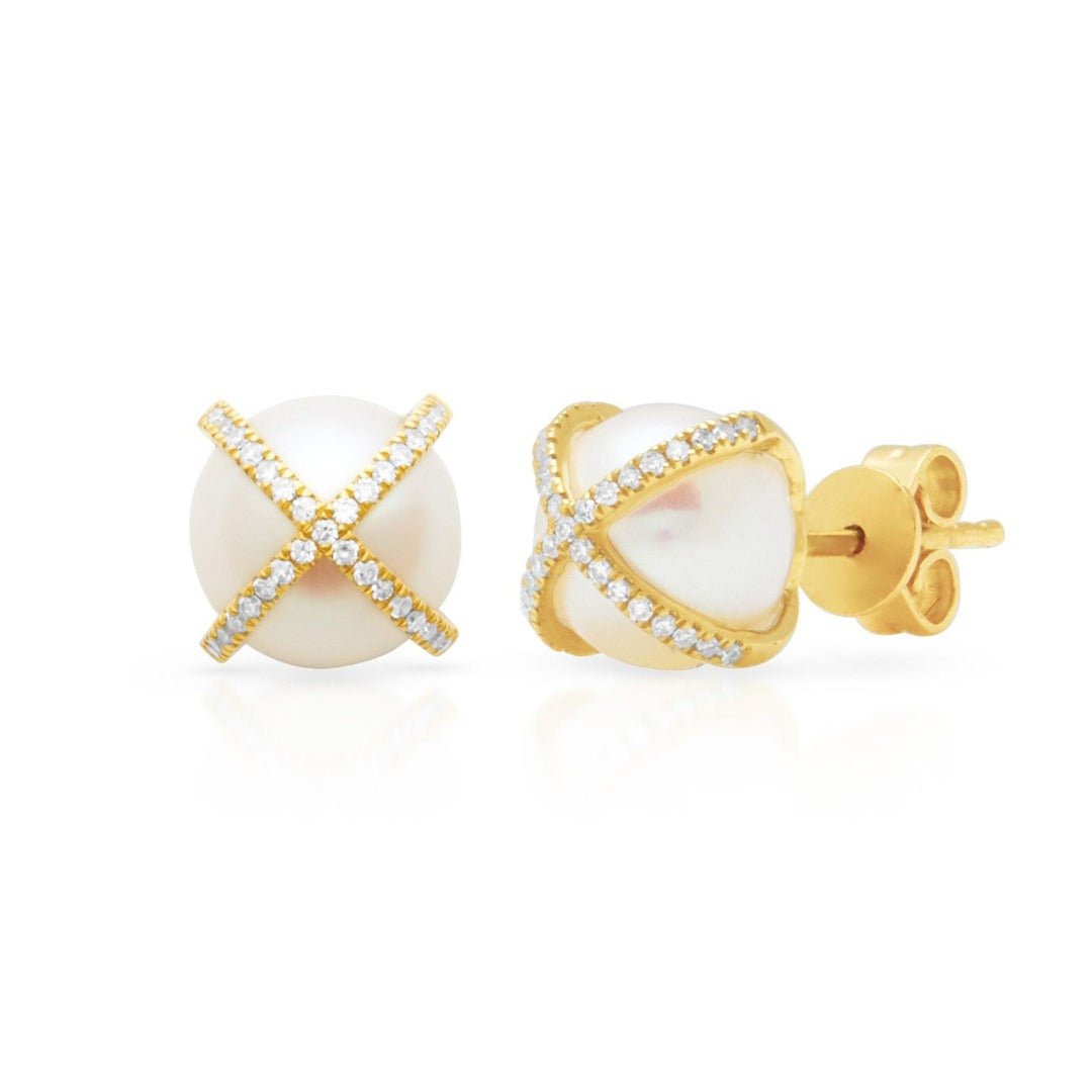 Virtuoso Pearl Stud Earrings 18K Yellow Gold Vermeil & CZ
