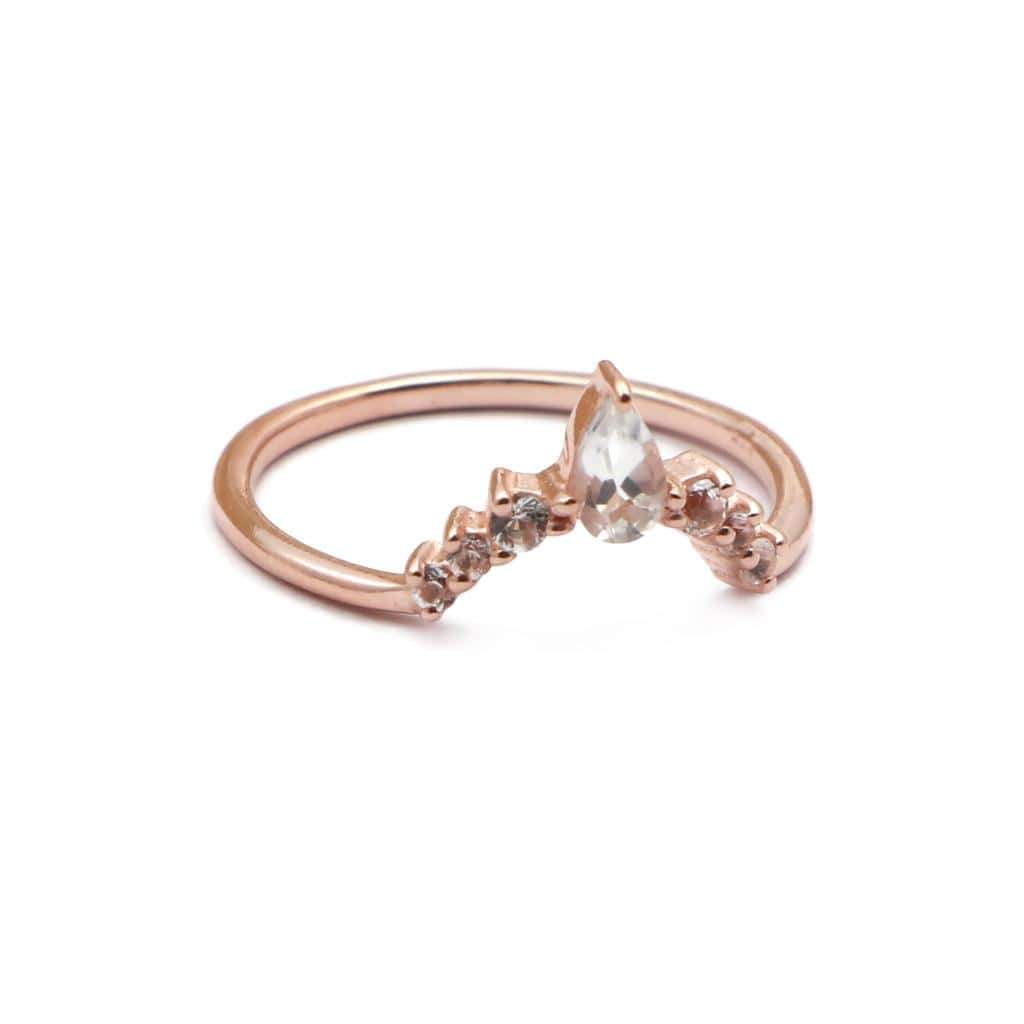 Elegant V Shaped Stacker Ring/18K Rose Gold & White Topaz - infinityXinfinity.co.uk