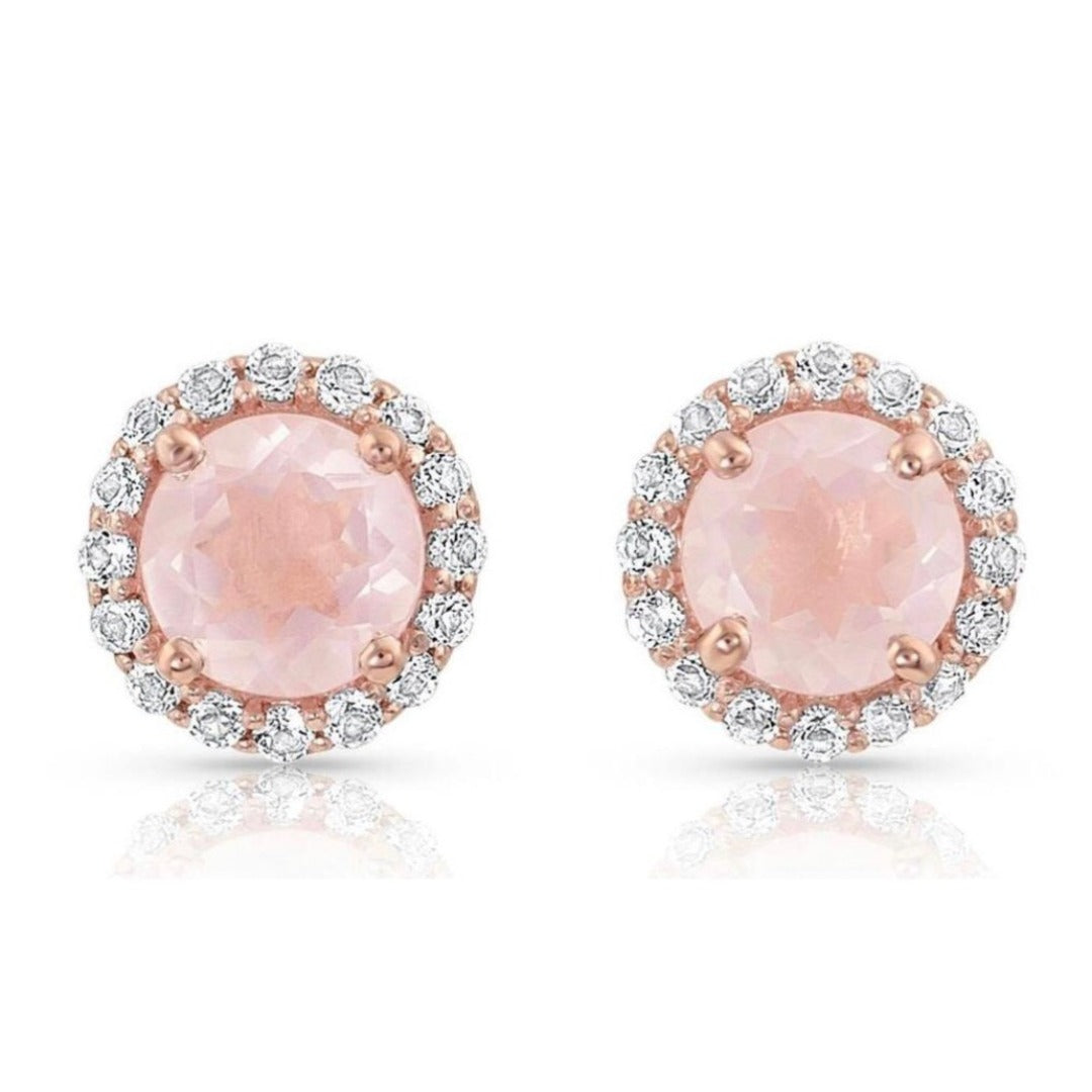 Rose Halo Stud Earrings/18k Rose Gold Vermeil & Rose Quartz & White Topaz - infinityXinfinity.co.uk