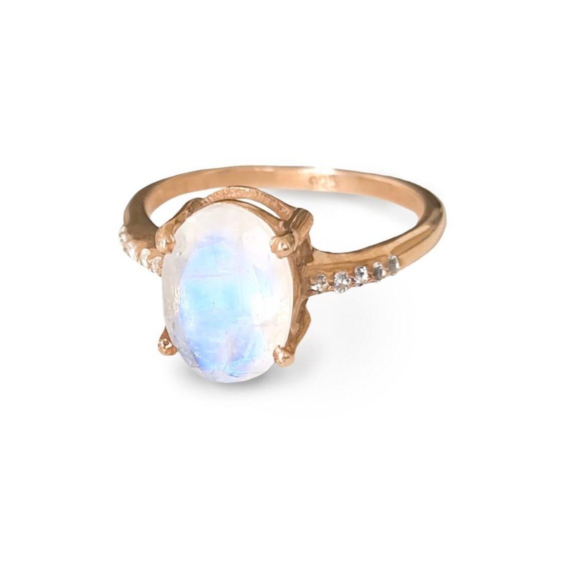 The Enchanted Ring/18k Rose Gold Vermeil with Rainbow Moonstone and White Topaz - infinityXinfinity.co.uk