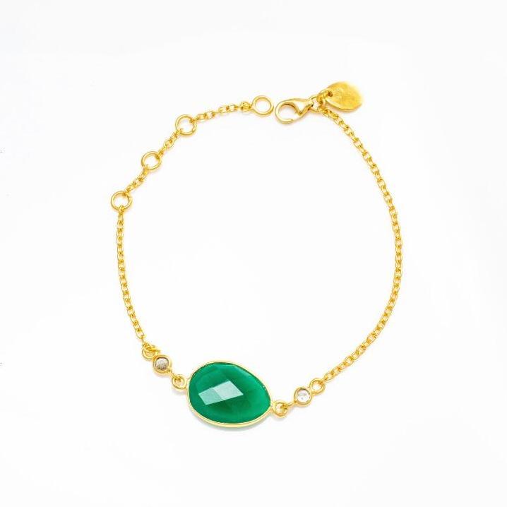 Green Onyx Bracelet/18k yellow Gold Vermeil & White Topaz - infinityXinfinity.co.uk