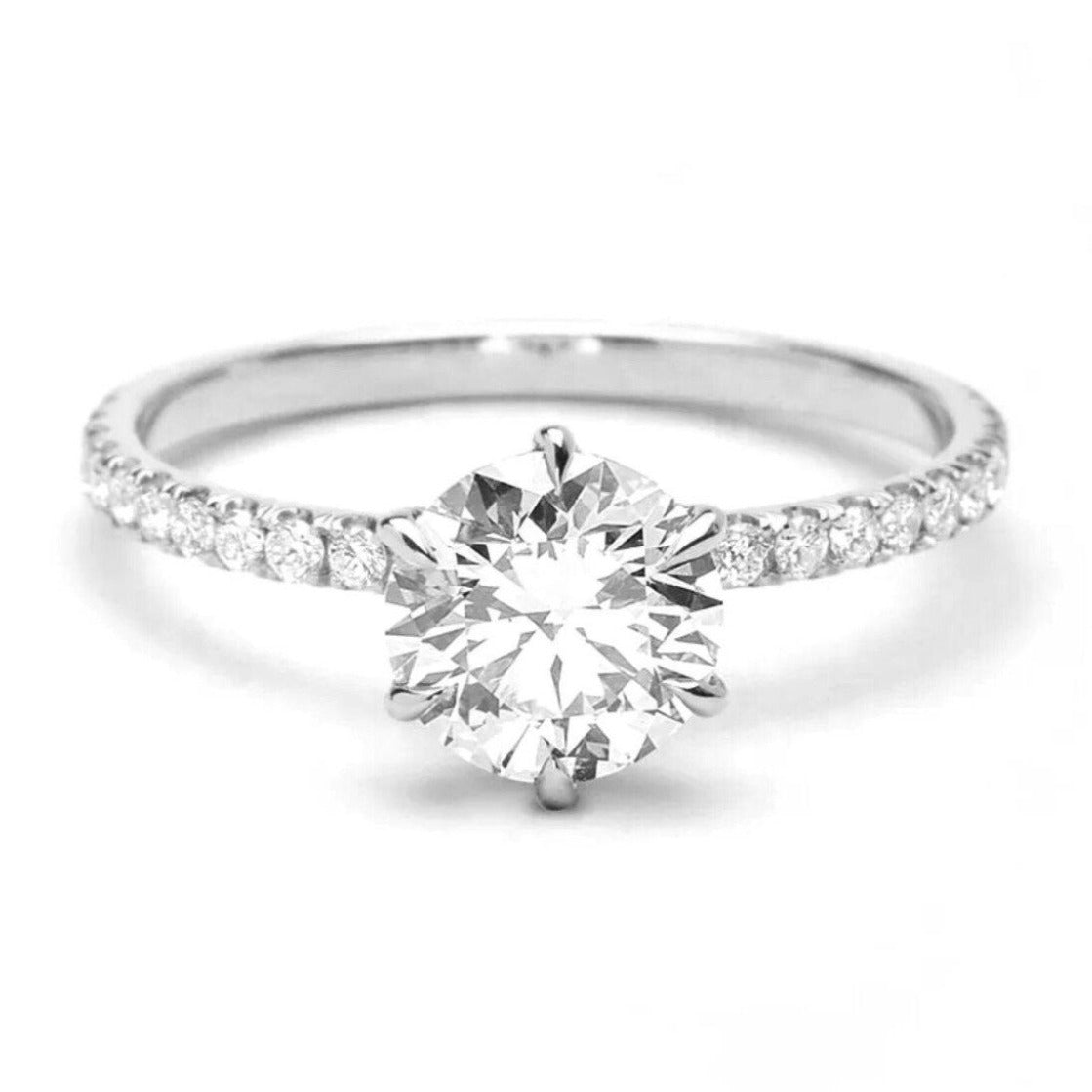 Solitaire Promise Ring side stones 18K White Gold Vermeil & Cubic Zirconia