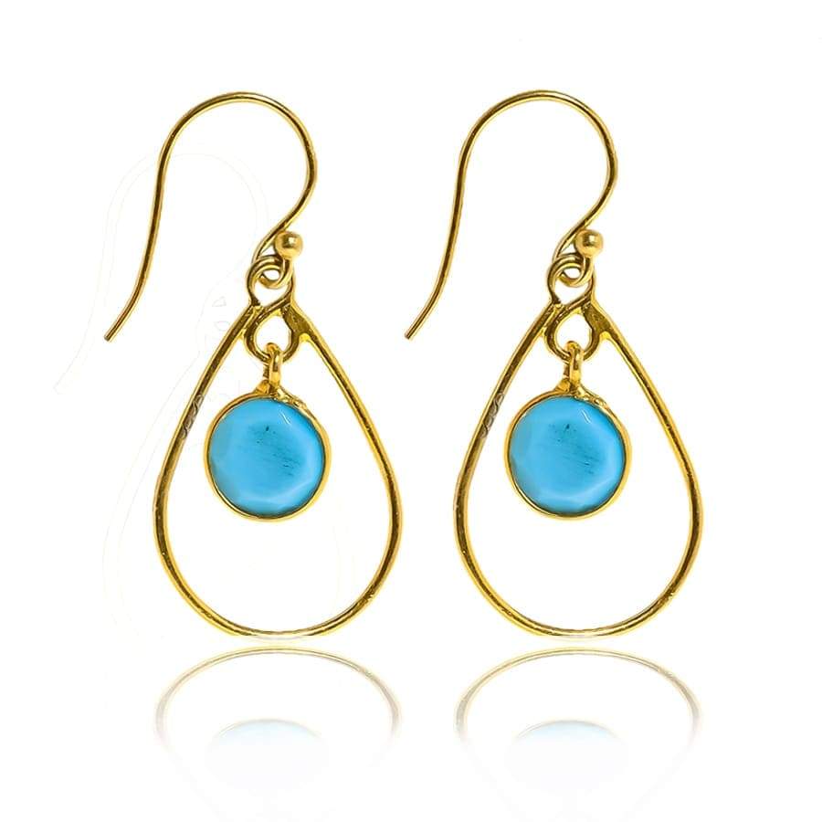 Single Teardrop Hoop Earrings 18K Yellow Gold & Turquoise