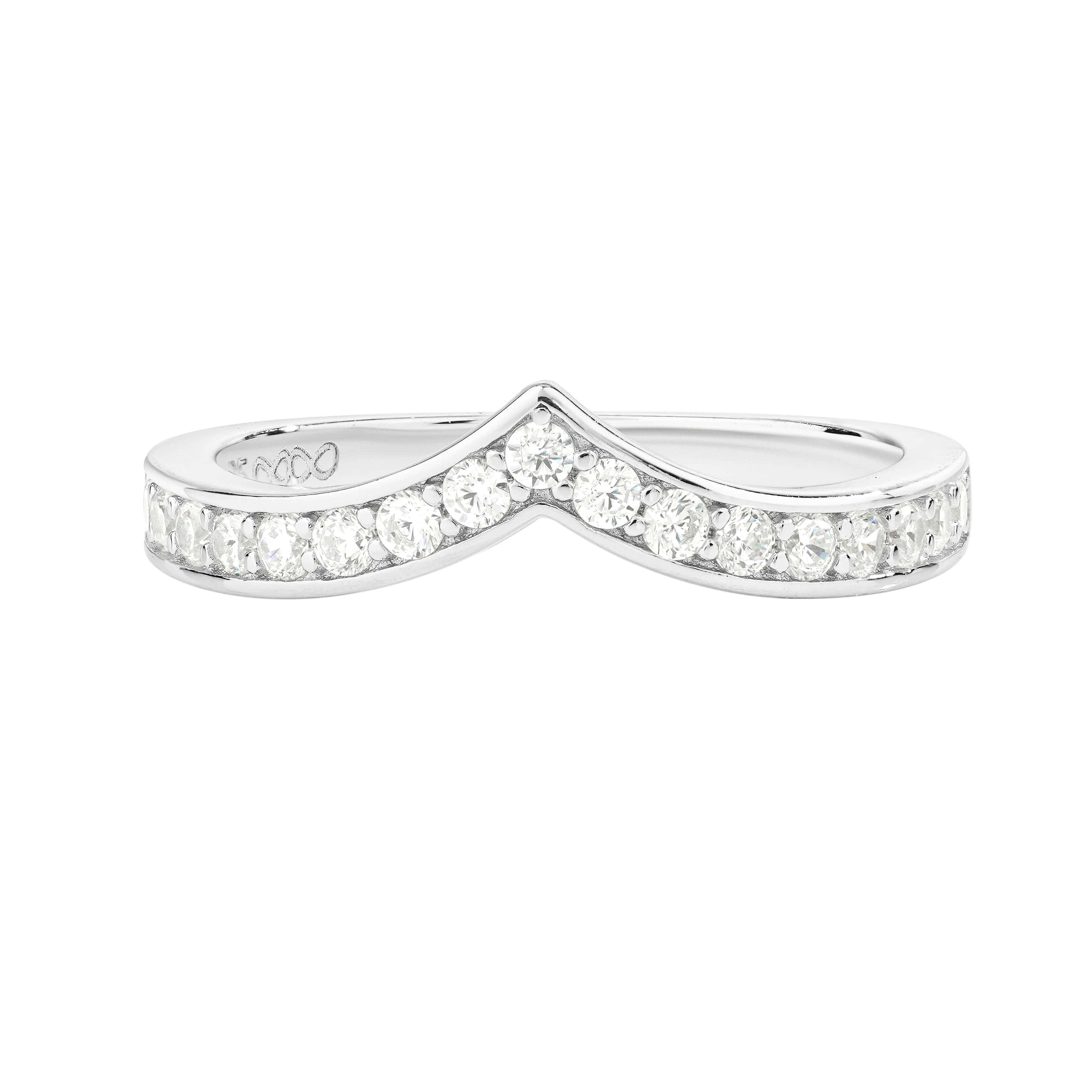 Wishbone Chevron Ring 18k White Gold Vermeil & Premium Cubic Zirconia