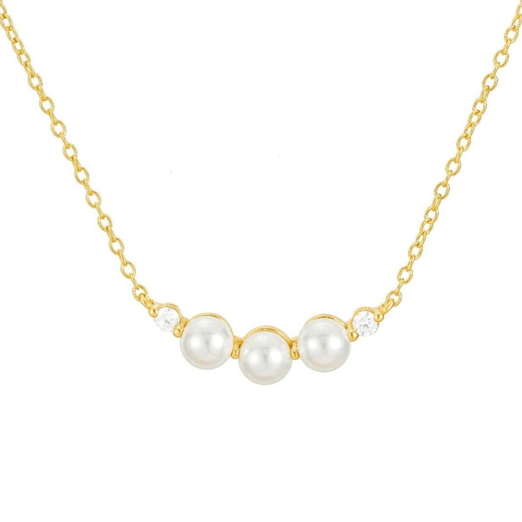 Wishful Trio Pearl Necklace 18k Yellow Gold Vermeil Pearls & CZ