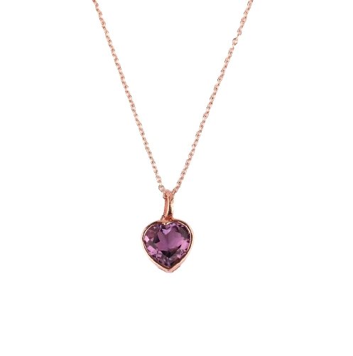 Amethyst Devotion Heart Necklace 18K Rose Gold Vermeil & Amethyst