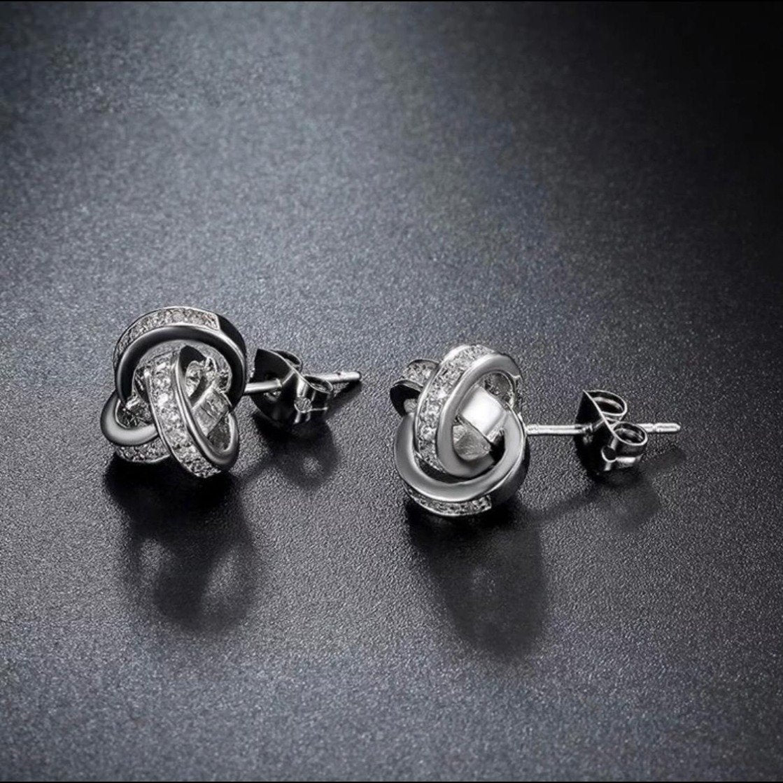 Atomic Stud Earrings/18K White Gold & Cubic Zirconia - infinityXinfinity.co.uk
