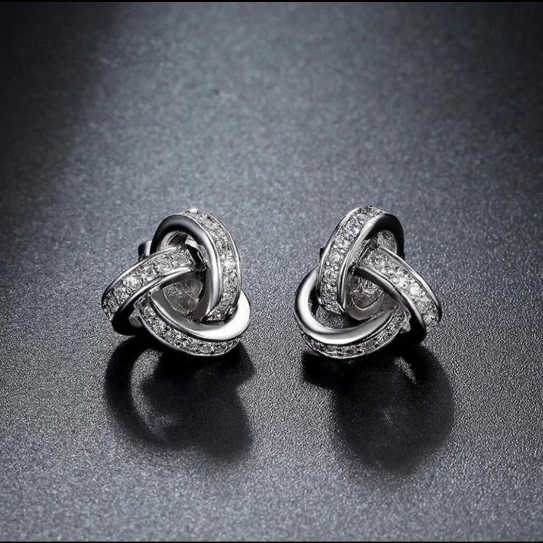 Atomic Stud Earrings/18K White Gold & Cubic Zirconia - infinityXinfinity.co.uk