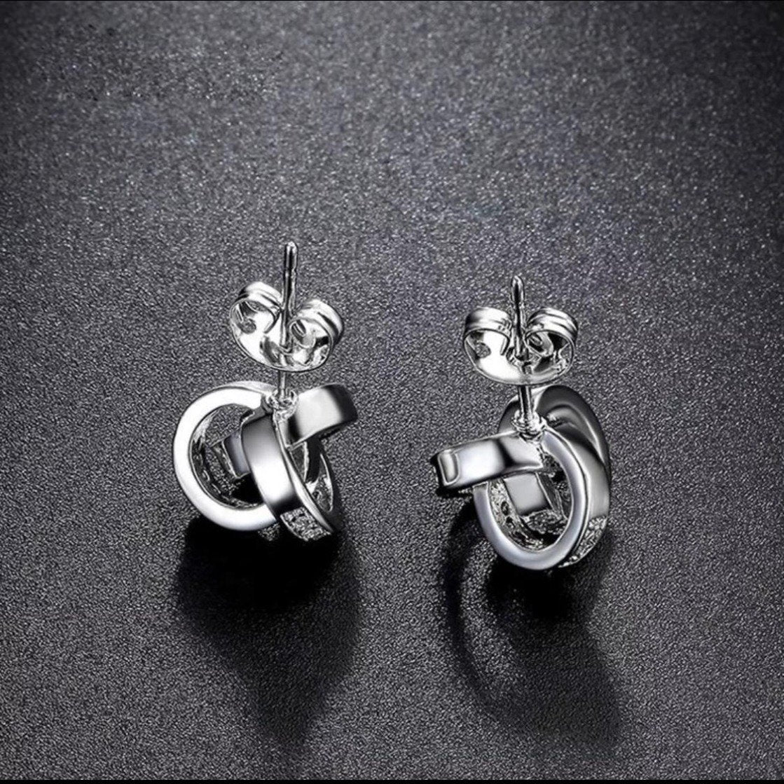 Atomic Stud Earrings/18K White Gold & Cubic Zirconia - infinityXinfinity.co.uk