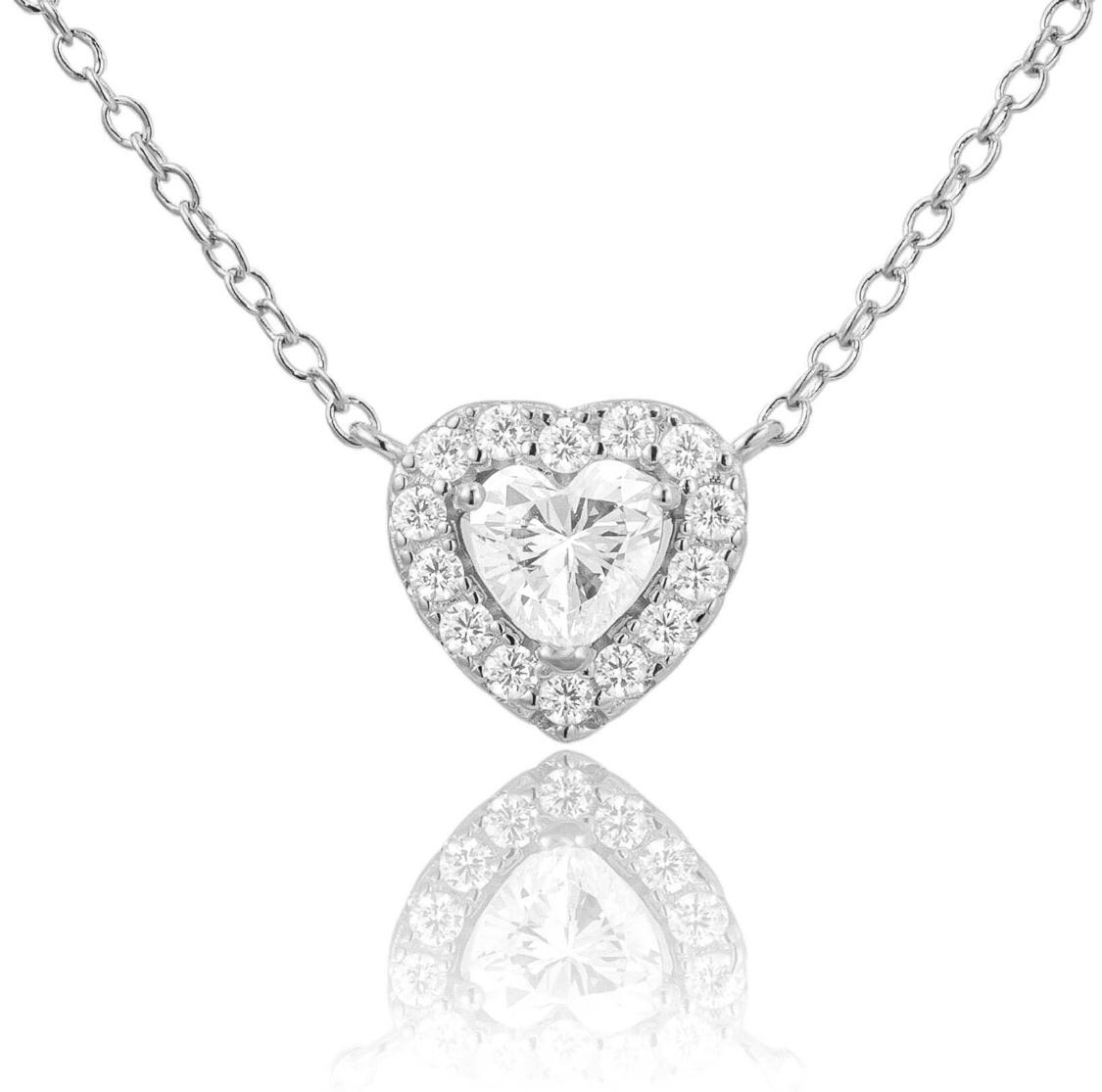 Bundle: 1.5 Carat Halo Heart Stud Earrings & 2 Carat Halo Heart Necklace/18K White Gold & Cubic Zirconia - InfinityXInfinity