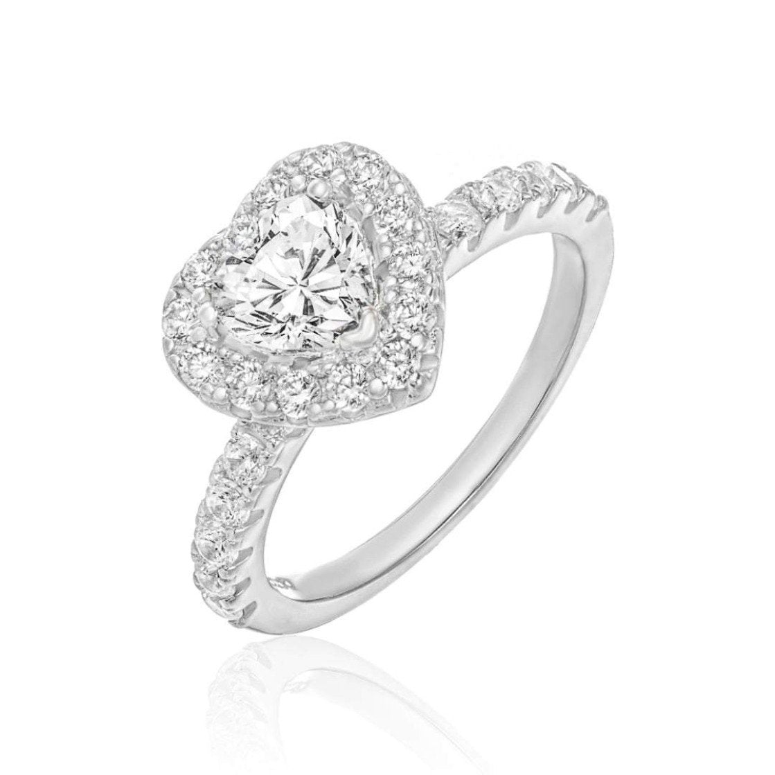 Halo Heart Promise Ring/18K White Gold & Cubic Zirconia - infinityXinfinity.co.uk