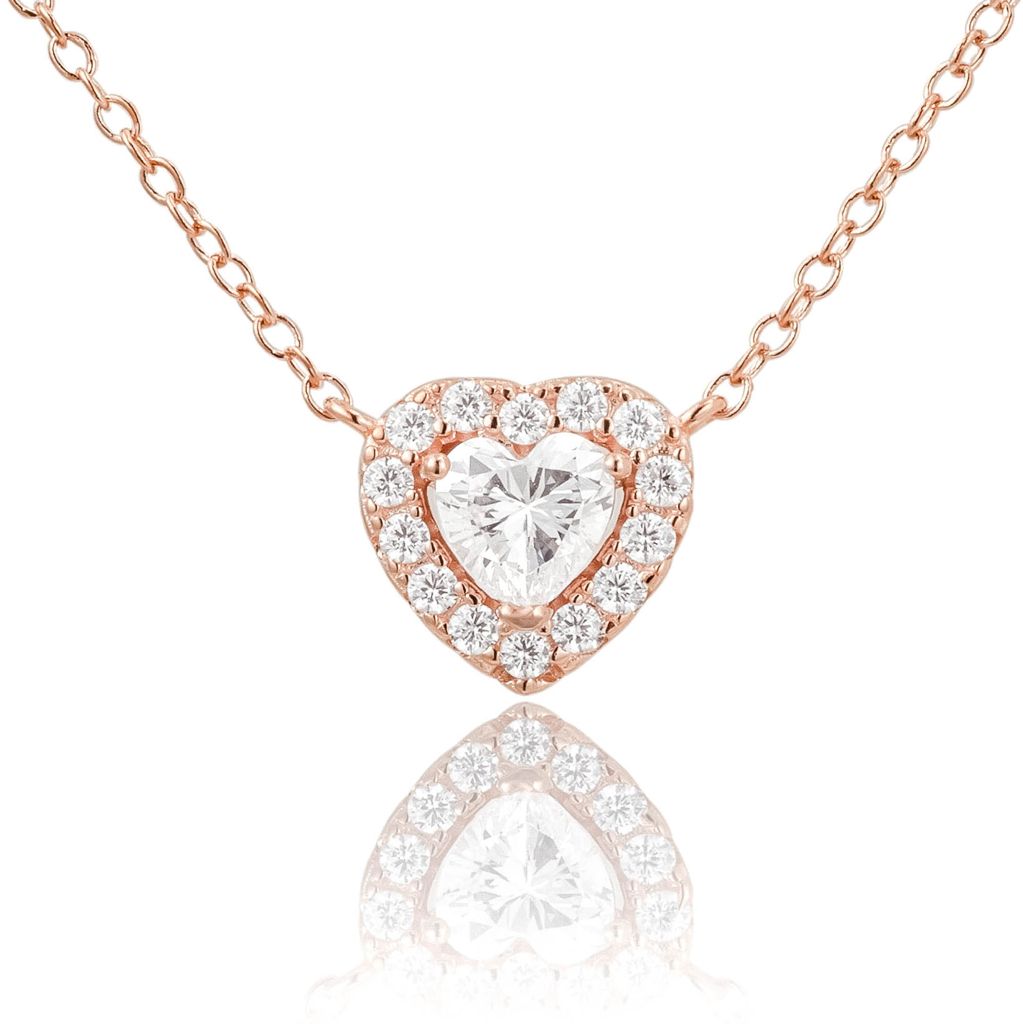 2 Carat Halo Heart Necklace 18K Rose Gold Vermeil & Cubic Zirconia