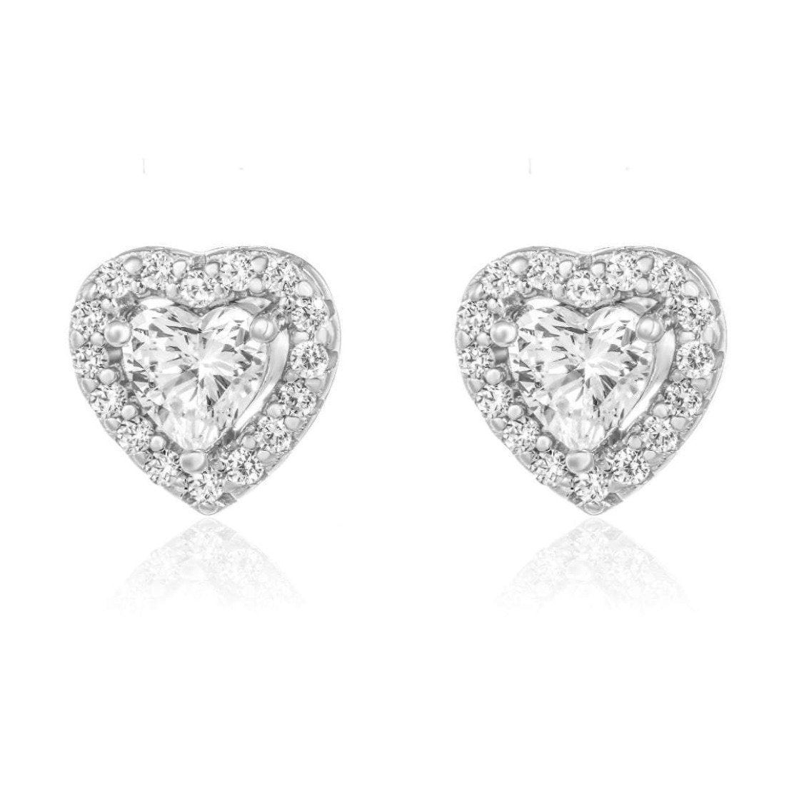 Halo Heart Stud Earrings/18K White Gold & Cubic Zirconia - infinityXinfinity.co.uk